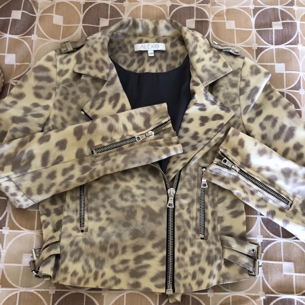 Alexis Tan and Brown Animal Print Leather Jacket